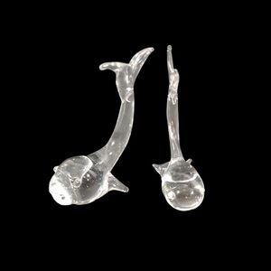 Vintage Hand-Blown Art Glass Whale Fish Figurines Set of 2